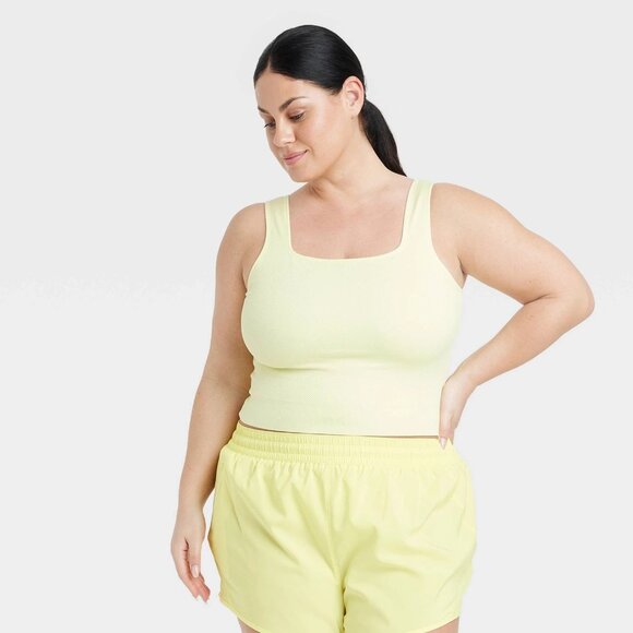 1X - Womens Seamless Square Neck Cropped Tank Top - All In Motion - Light Yellow - Picture 5 of 6